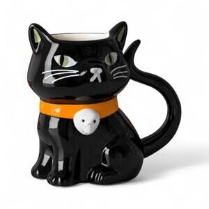 NWT Black Cat Figural Halloween Mug 12 oz Orange Collar Hyde and Eek